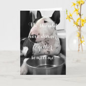 Carte de voeux photo Cute Bull Terrier "Dîner" (Fleur jaune)