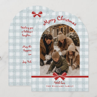 Carte de vœux photo d'arc de Noël avec rubans Ging