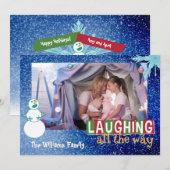 Carte de vœux photo de bonhomme de neige "Rire tou (Devant / Derrière)