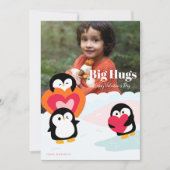 Carte de vœux photo de câlins d'amour de pingouin  (Devant)