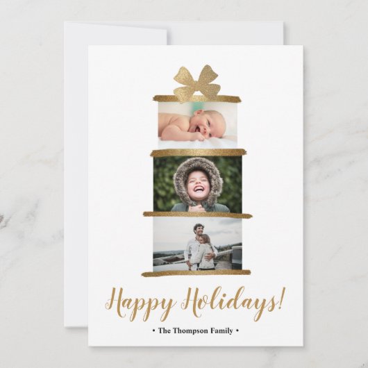 Carte de vœux photo de famille moderne avec ruban  (Devant)