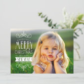 Carte de voeux photo de jour férié avec bannière e (Debout devant)