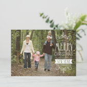 Carte de voeux photo de jour férié avec bannière e (Debout devant)