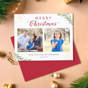 Carte de vœux photo de Noël avec feuillage