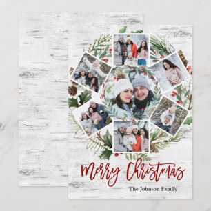 Carte de vœux photo de Noël avec houx, baie et éco