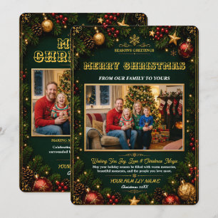 Carte de vœux photo de Noël élégante verte et or