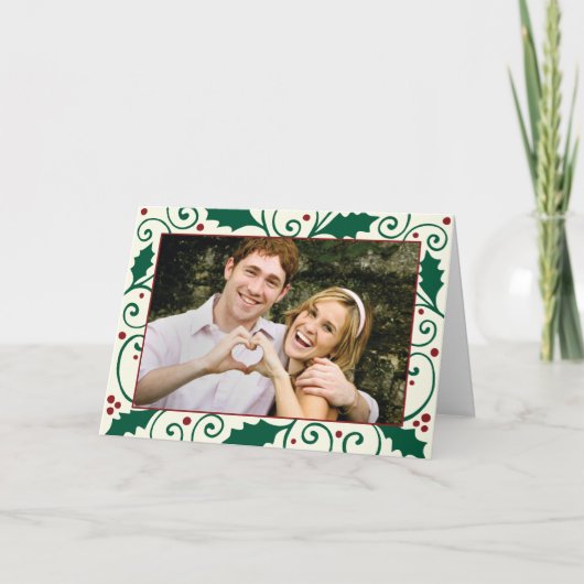 Carte de vœux photo de vacances aux houx (Devant)