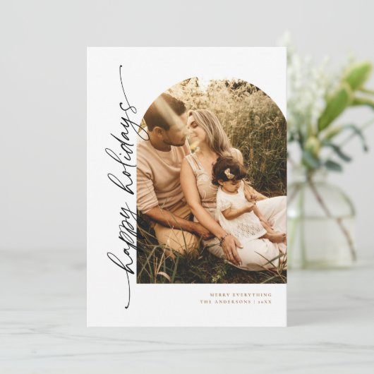 Carte de vœux photo de vacances avec écriture Arch (Debout devant)