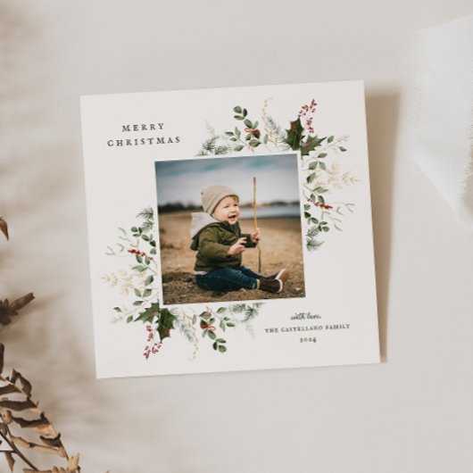 Carte de vœux photo de vacances avec feuillage fes