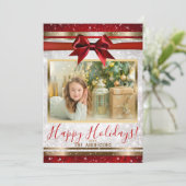 Carte de vœux photo de vacances avec ruban rouge e (Debout devant)