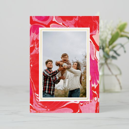 Carte de vœux photo de vacances en feuille d'alumi (Debout devant)