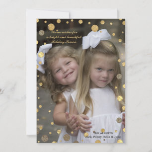 Carte de vœux photo de vacances en or avec confett