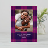 Carte de vœux photo de vacances en plaid violet et (Debout devant)