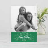 Carte de vœux photo de vacances rétro verte floris (Debout devant)