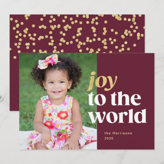 Carte de vœux photo de vacances Rouge & Or Joy to  (Devant / Derrière)