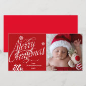 Carte de vœux photo de vacances rouge script NOËL  (Devant / Derrière)