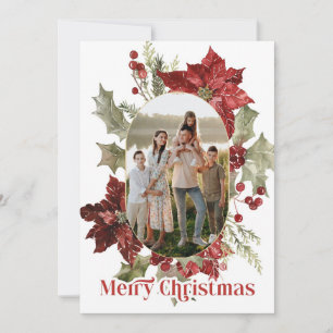 Carte de vœux photo élégante rouge Poinsettia pour