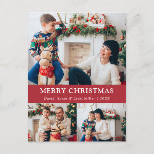 Carte de vœux photo en collage rouge Joyeux Noël