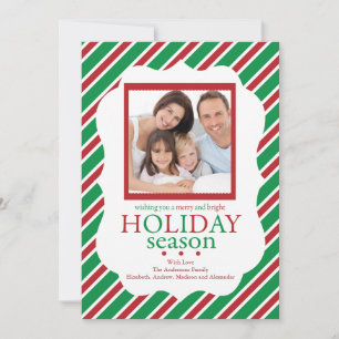 Carte de vœux photo festive avec rayure verte et r
