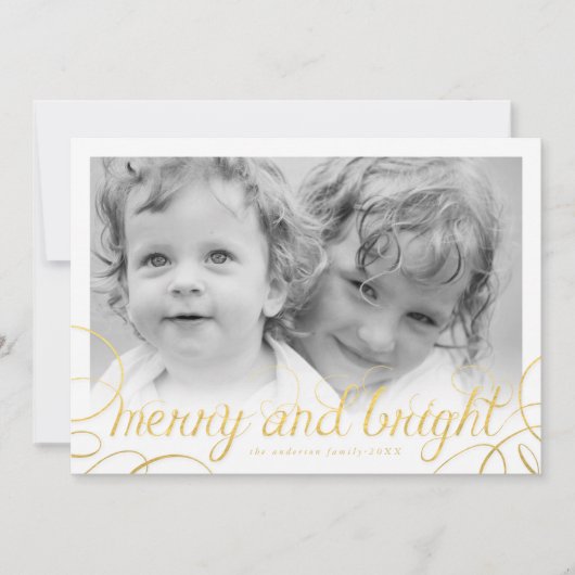 Carte de vœux photo festive Merry and Bright en fe (Devant)