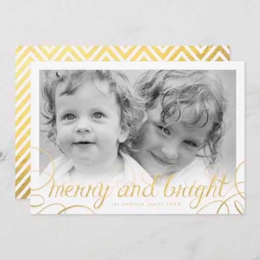 Carte de vœux photo festive Merry and Bright en fe (Devant / Derrière)