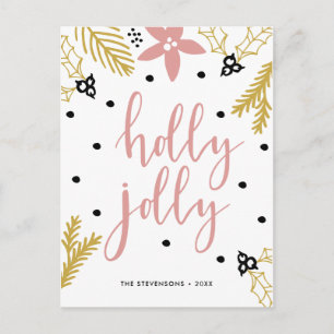 Carte de vœux photo festive Poinsettia rose Holly
