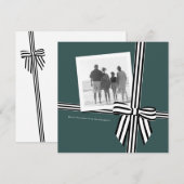 Carte de vœux photo fête ruban rayé vert (Devant / Derrière)
