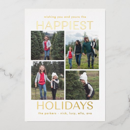 Carte de vœux photo FOIL Collage Propre Solide (Recto)