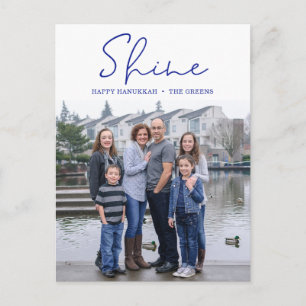 Carte de vœux photo Hanukkah bleu joyeux