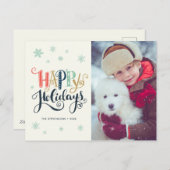 Carte de vœux photo Joyeuses Fêtes Doodle Neige (Devant / Derrière)