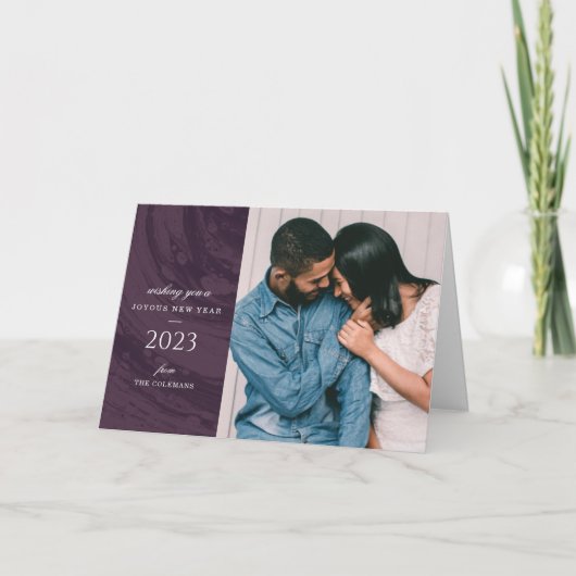 Carte de voeux photo marbrée du Nouvel An - violet (Devant)