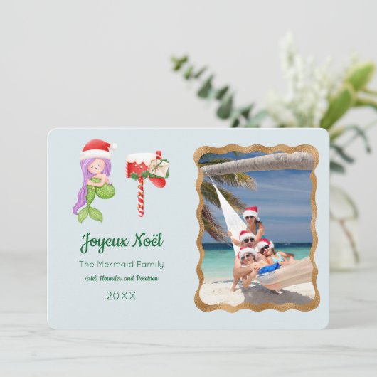Carte de voeux photo Mermaid Joyeux Noël (Debout devant)