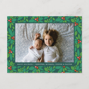 CARTE DE VOEUX PHOTO Noël Houx Rouge & Vert