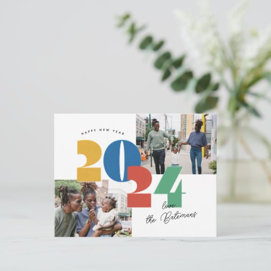 Carte de vœux photo plat Nouvel An timbrée (Debout devant)