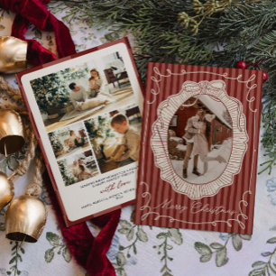 Carte de vœux photo rouge à nœud coquette Noël