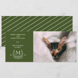 Carte de vœux photo rustique monogramme vert foncé