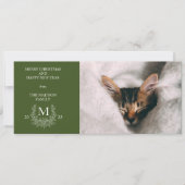 Carte de vœux photo rustique monogramme vert foncé (Devant)
