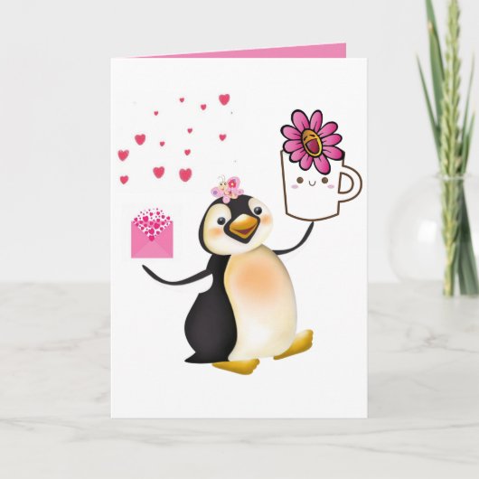 Carte de vœux pingouin pour la Saint-Valentin (Devant)