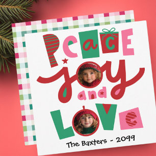 Carte de voeux Pink and Green Peace & Love Holiday