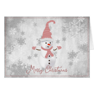 Carte de voeux Pink Cute Snowman Holiday