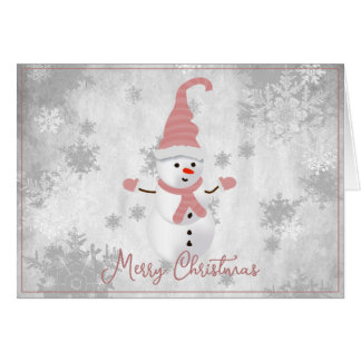 Carte de voeux Pink Cute Snowman Holiday