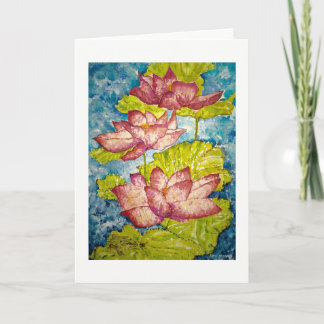 Carte de voeux Pink Lotus Pond Watercolor Art