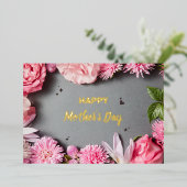 Carte de voeux Pink Rose Foil pour la fête des mèr (Debout devant)