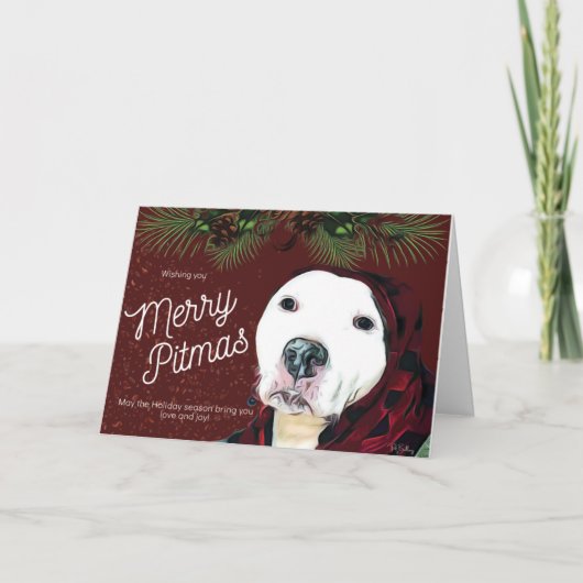 Carte de vœux Pit Bull Christmas "Joyeux Pitmas" (Devant)