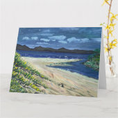 Carte de voeux Plage de sable et Mer (Fleur jaune)