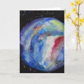 Carte de voeux Planète Espace aquarelle Art (Fleur jaune)