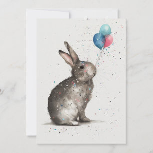 Carte de voeux Plat Bunny Birthday Balloons