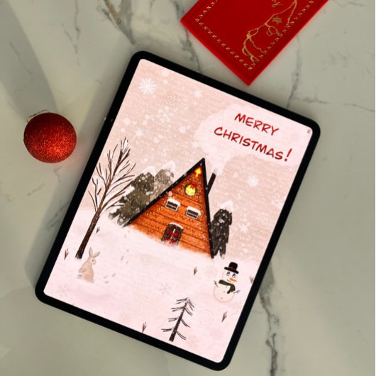Carte de voeux plat "Noël cosy" dessinée à la main