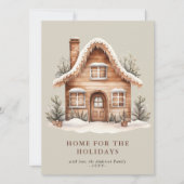 Carte de vœux plat pour les fêtes de maison beige (Devant)