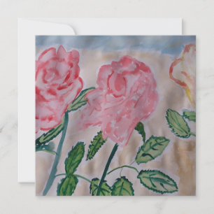 Carte de vœux plate avec des roses d'été abstraite